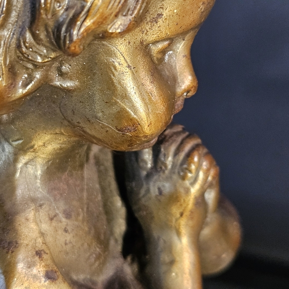 Italian Gilt Bronze Cherub, 1860's Antique Sculpture Very Heavy - Picture 13 of 16